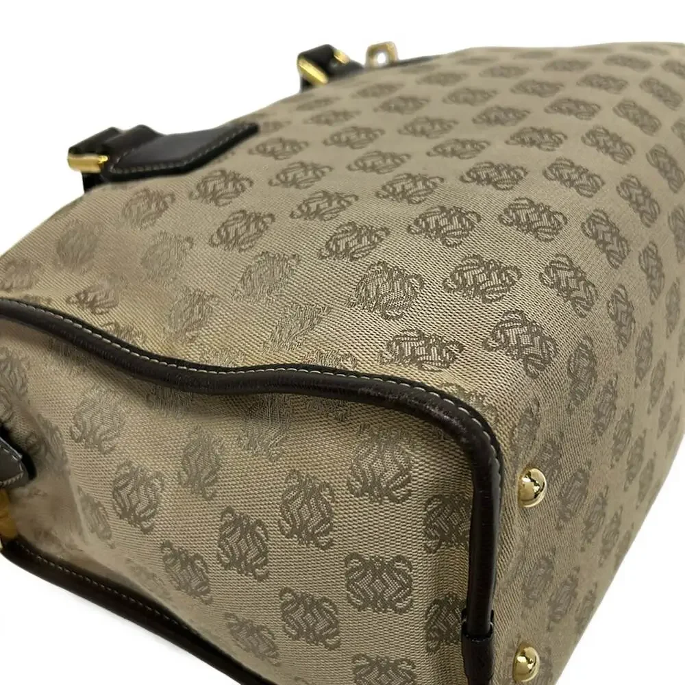 Loewe Handbag Beige Khaki Dark Brown Jacquard Leather